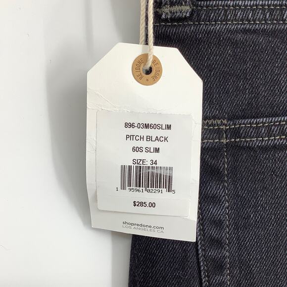 NEW! RE/DONE Size 34 60s Slim Pitch Black Upcycle Denim Jeans $285 msrp G13-12 - Picture 6 of 8